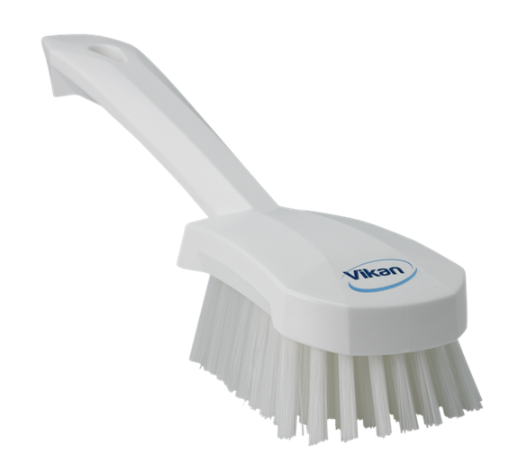 Short handle, soft bristle brush