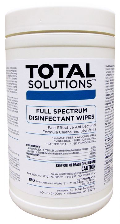 Full spectrum disinfectant wipes